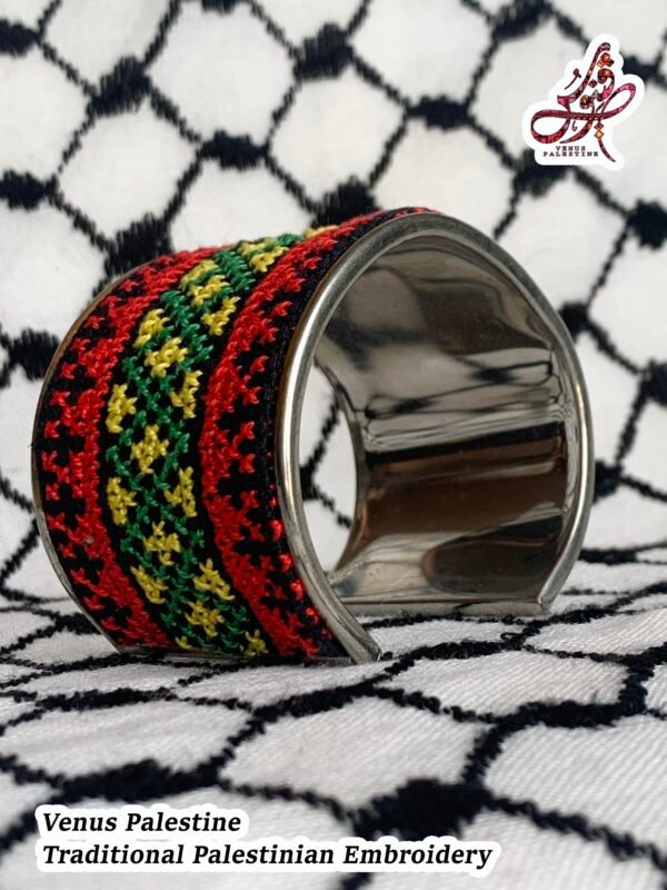 Handmade bracelet featuring authentic Palestinian embroidery and traditional Tatreez, crafted in Gaza