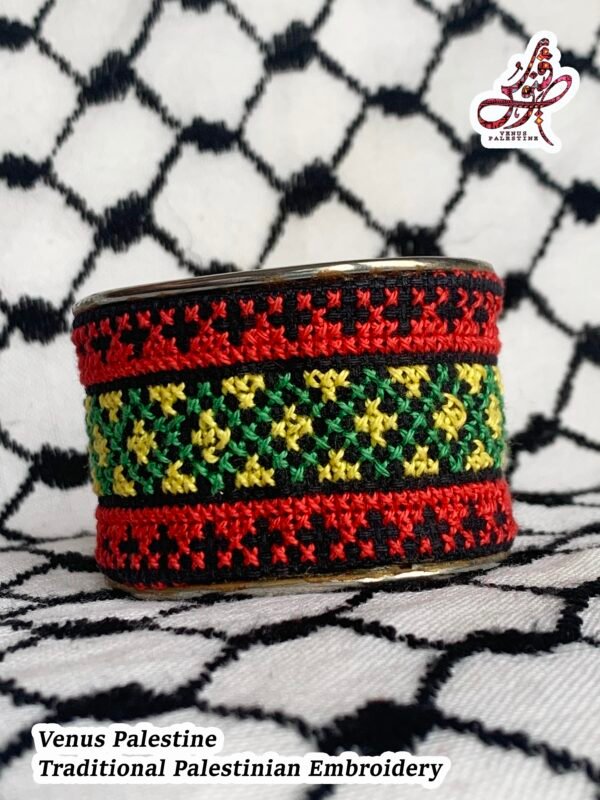 Handmade bracelet featuring authentic Palestinian embroidery and traditional Tatreez, crafted in Gaza