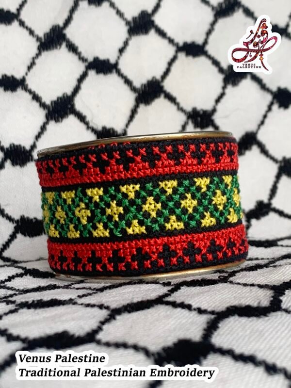 Handmade bracelet featuring authentic Palestinian embroidery and traditional Tatreez, crafted in Gaza